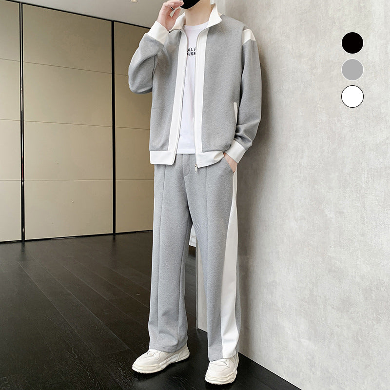 Herren-Outfit, lässiges 2-teiliges kontrastierendes Sport-Jogging-Trainingsanzug-Set