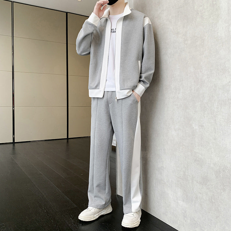 Herren-Outfit, lässiges 2-teiliges kontrastierendes Sport-Jogging-Trainingsanzug-Set