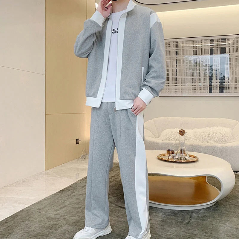 Herren-Outfit, lässiges 2-teiliges kontrastierendes Sport-Jogging-Trainingsanzug-Set