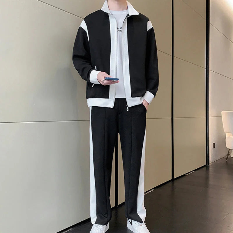 Herren-Outfit, lässiges 2-teiliges kontrastierendes Sport-Jogging-Trainingsanzug-Set