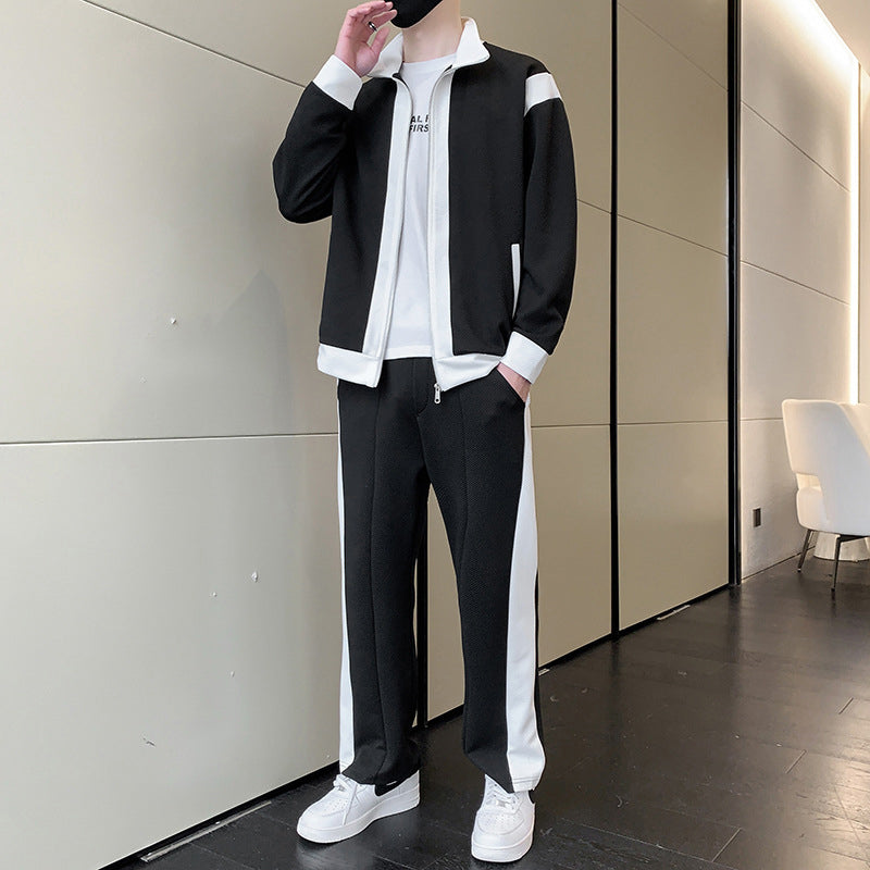 Herren-Outfit, lässiges 2-teiliges kontrastierendes Sport-Jogging-Trainingsanzug-Set