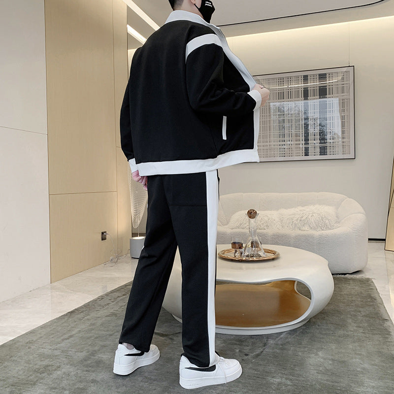 Herren-Outfit, lässiges 2-teiliges kontrastierendes Sport-Jogging-Trainingsanzug-Set