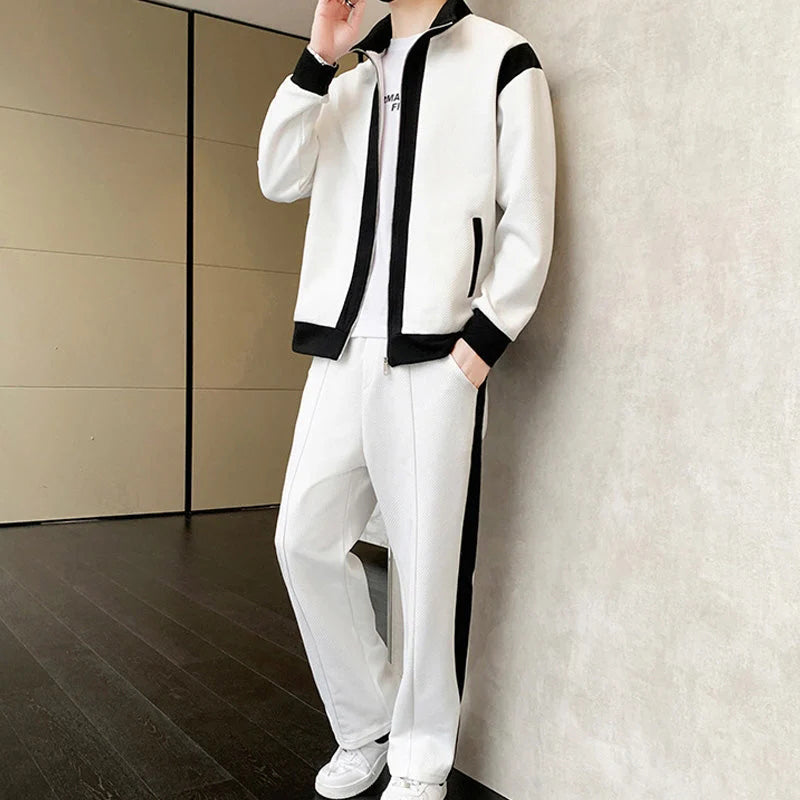 Herren-Outfit, lässiges 2-teiliges kontrastierendes Sport-Jogging-Trainingsanzug-Set