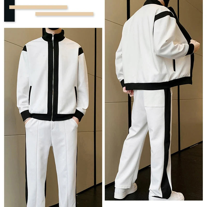 Herren-Outfit, lässiges 2-teiliges kontrastierendes Sport-Jogging-Trainingsanzug-Set