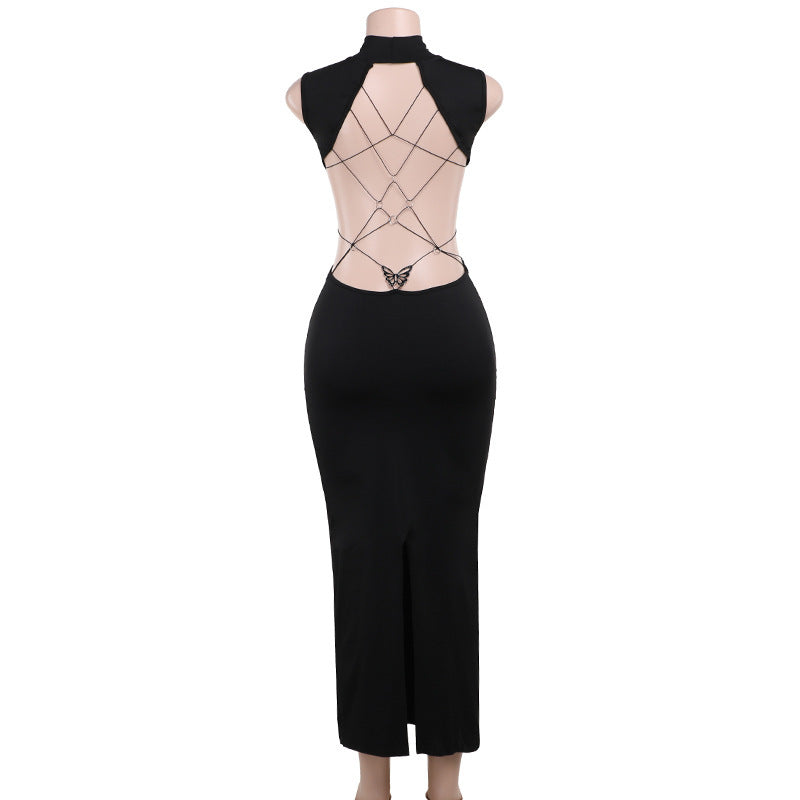 Rückenfreies, figurbetontes Kleid mit Schmetterlingsdekor für Damen