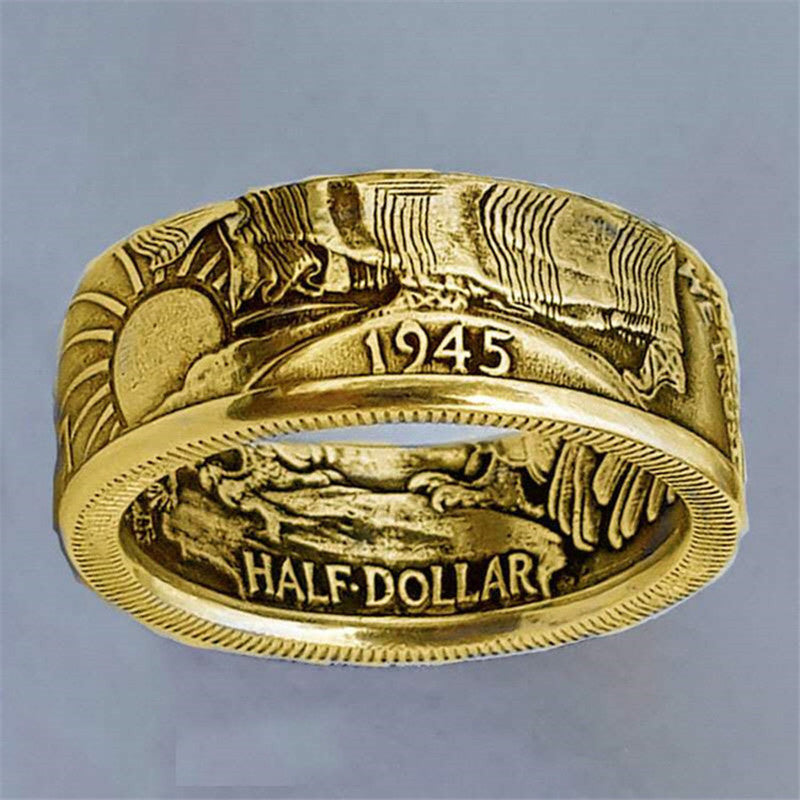 1945 gravierter Halbdollar Münz Ring