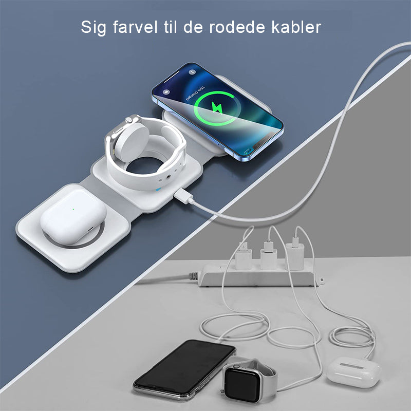 Ny foldbar 3-i-1 trådløs oplader