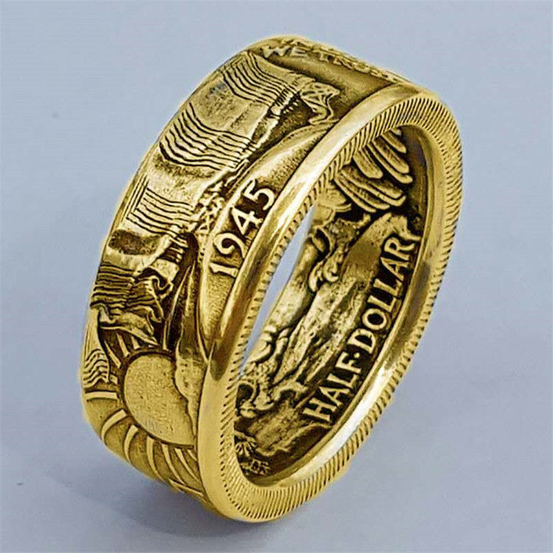 1945 gravierter Halbdollar Münz Ring