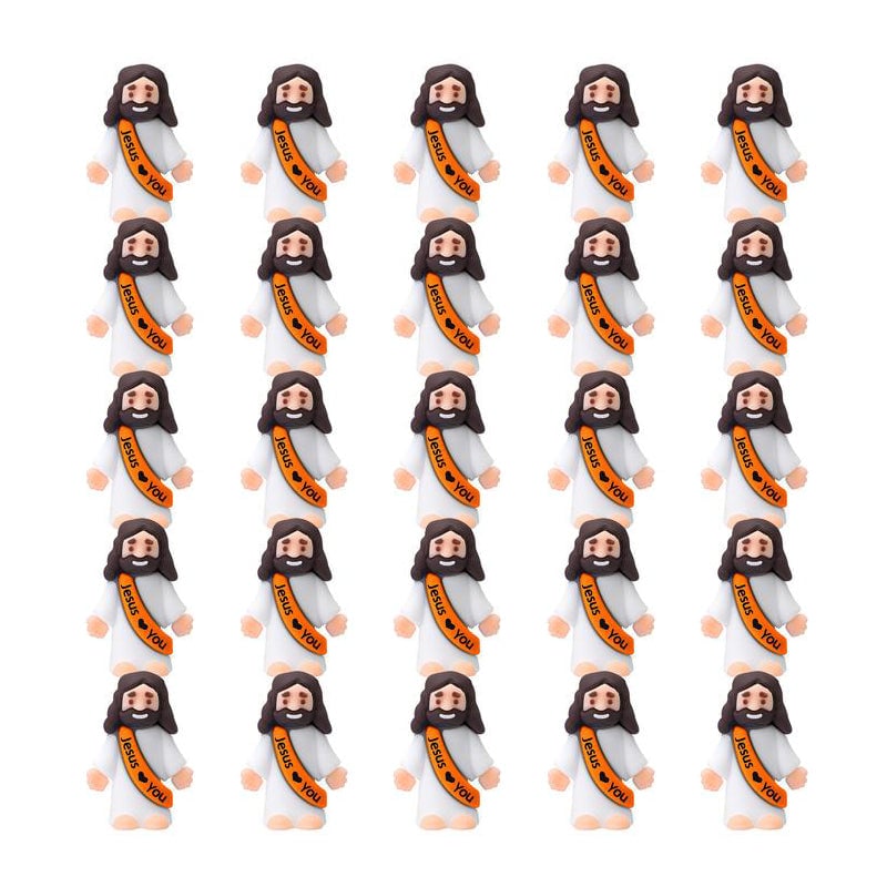 Mini-Jesus-Figuren mit dem Slogan „Jesus liebt dich“