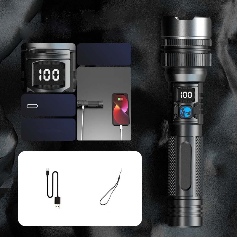 Wiederaufladbare 2-in-1-Taschenlampe mit Digitalanzeige und starkem Licht
