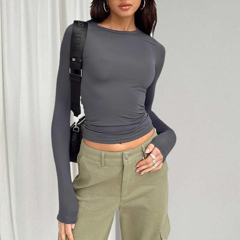 Damen Langarm-T-Shirts Rundhalsausschnitt Slim Fit Tops