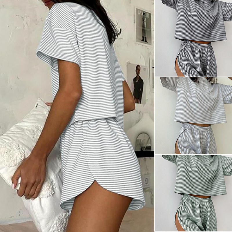 Zweiteiliges Set Damen Pyjama-Set mit Streifen