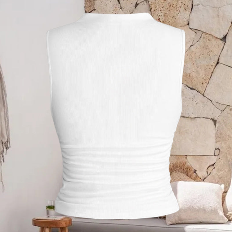 Geripptes Tanktop mit gerüschter Taille
