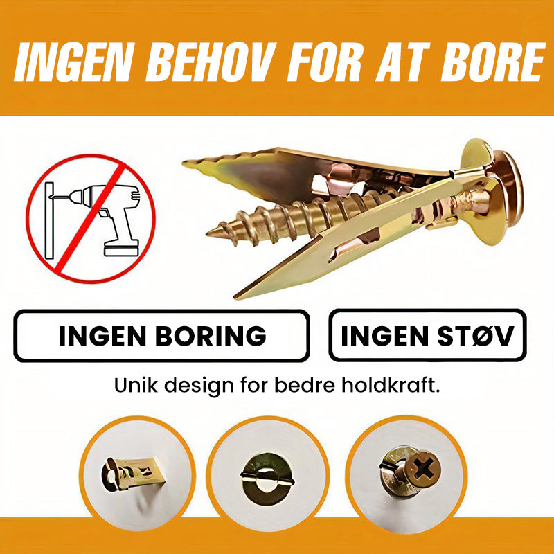 Gipsvæg Udlægningsankre + Højstyrk Zink Skruer Kit (Pakke med 100)