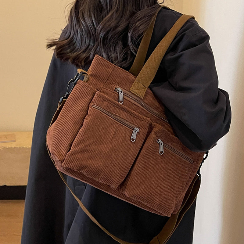 Ensfarvet corduroy totebag