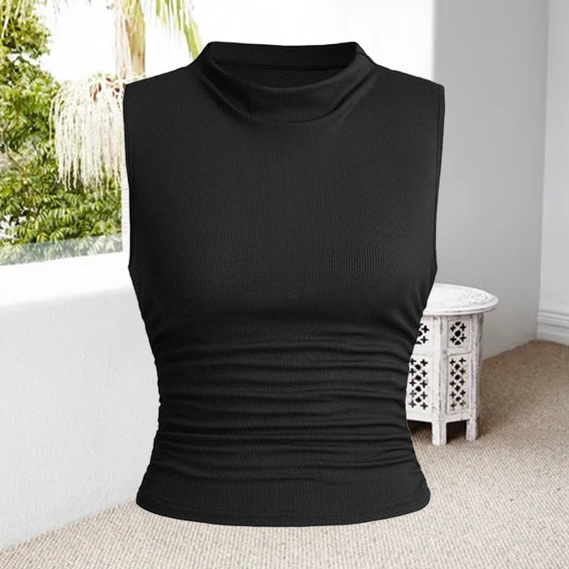 Geripptes Tanktop mit gerüschter Taille