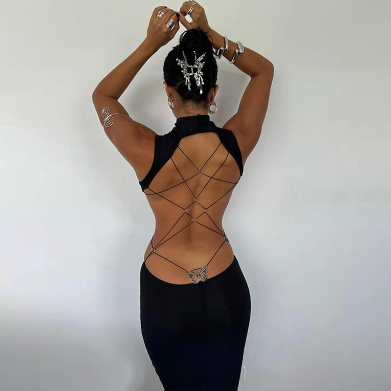 Rückenfreies, figurbetontes Kleid mit Schmetterlingsdekor für Damen
