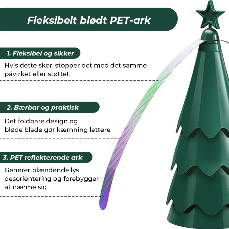 Afvisende blæser med holografiske blade holder fluer væk