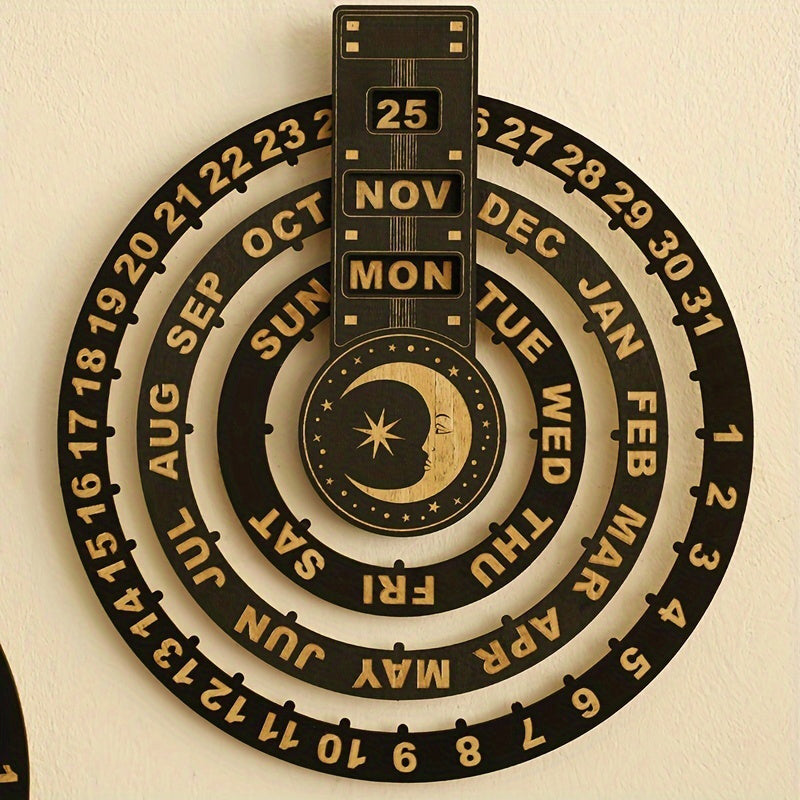 Roterende cirkulær evighedskalender i træ