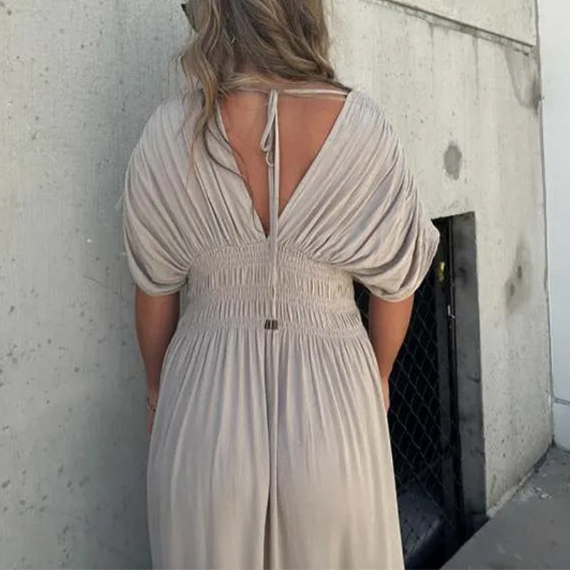 Lässiges, langes Maxikleid mit Schlitz und V-Ausschnitt