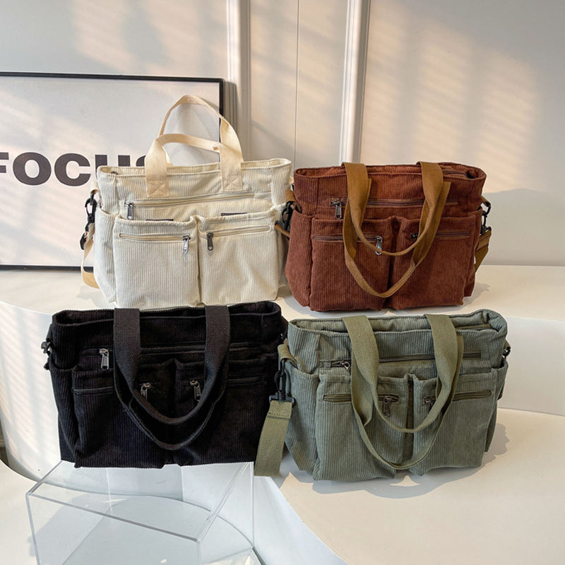 Ensfarvet corduroy totebag