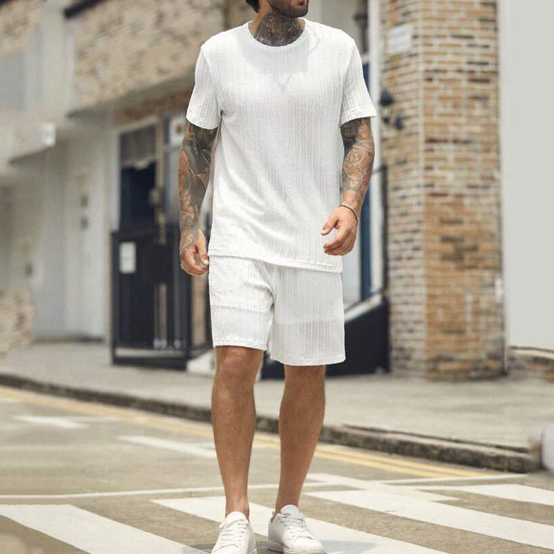 Shorts-Set mit einfarbiger Struktur für Herren