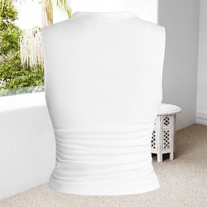 Geripptes Tanktop mit gerüschter Taille