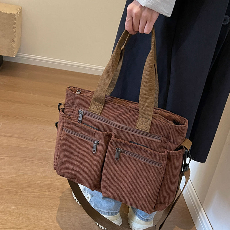Ensfarvet corduroy totebag