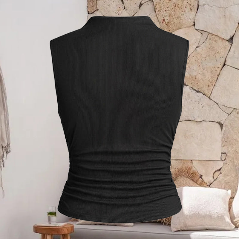 Geripptes Tanktop mit gerüschter Taille