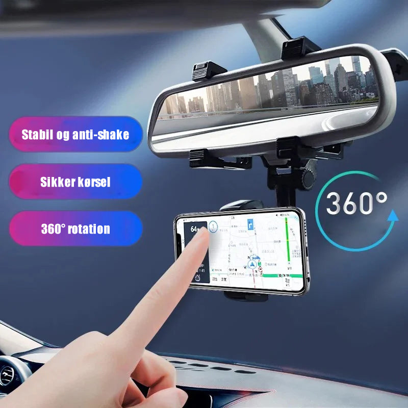 360 graders drejelig telefonholder i bilspejlet
