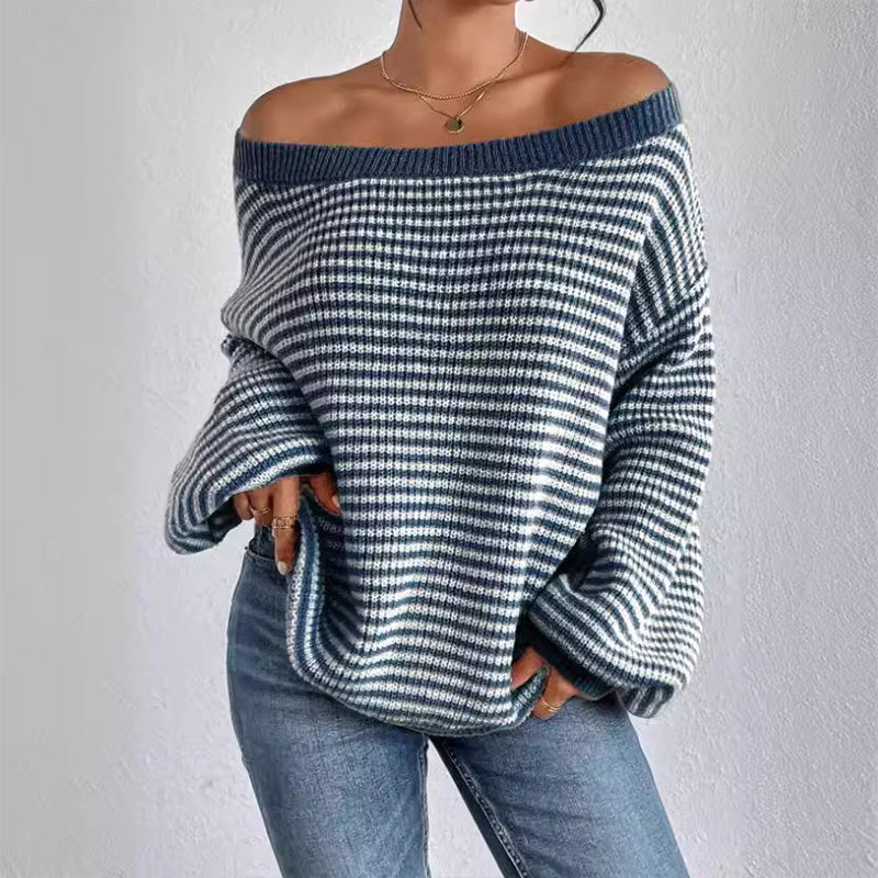 Gestreifter Pullover mit überschnittenen Schultern für Damen