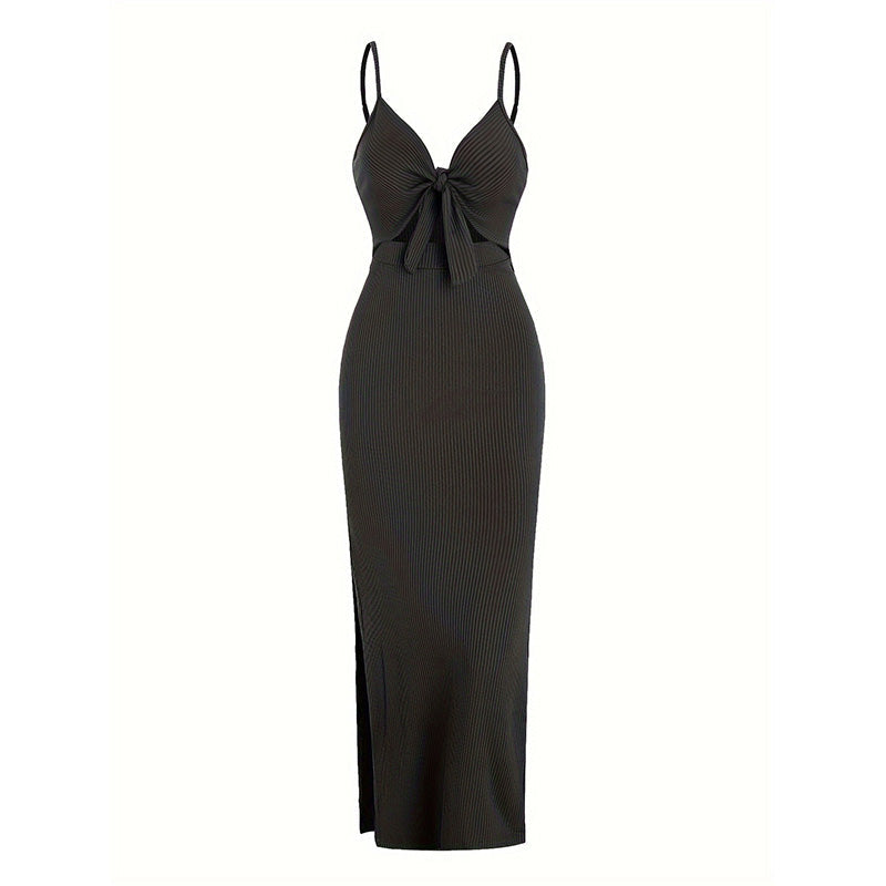 Schlichtes Camisole-Kleid mit Cut-Outs, Knoten vorne und Schlitz am Oberschenkel für Damen