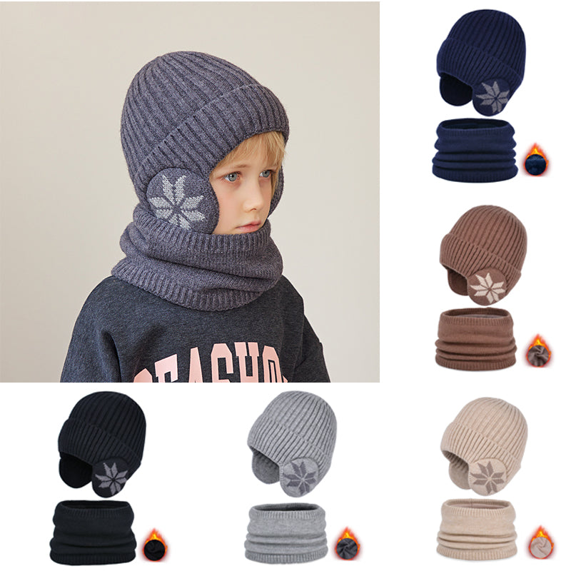 Kinder-Winter-Fleece-Schal-Anzug-Strickmütze