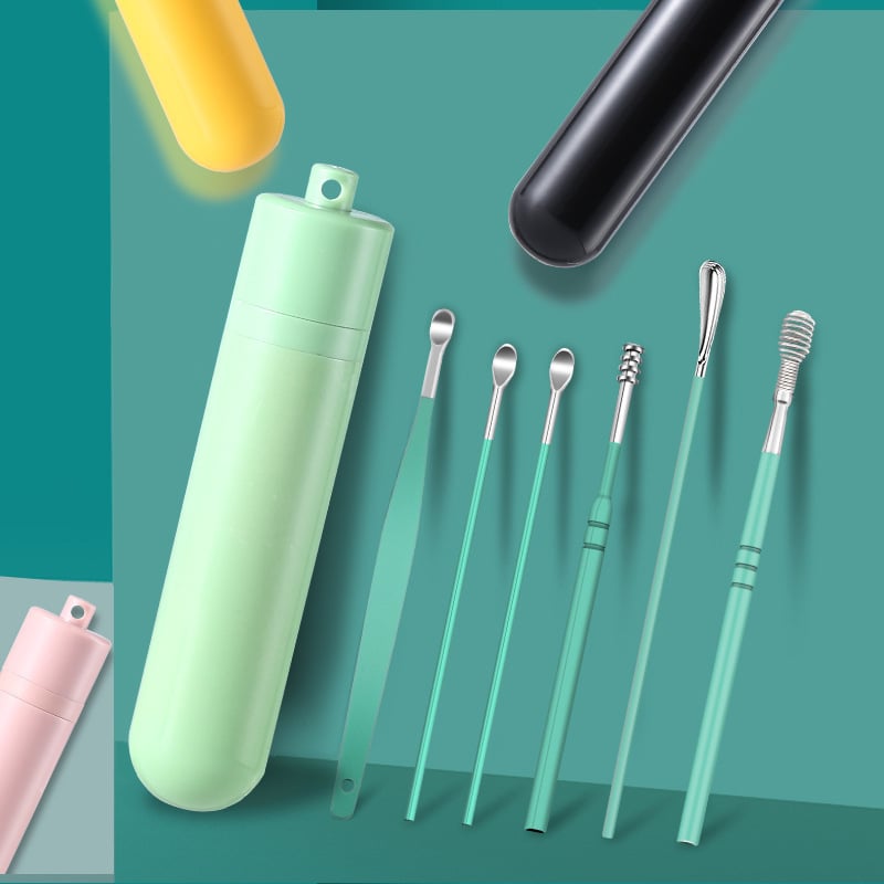 6-teiliges Set mit Spiral-Ohrmassage-Reinigungswerkzeug aus Edelstahl