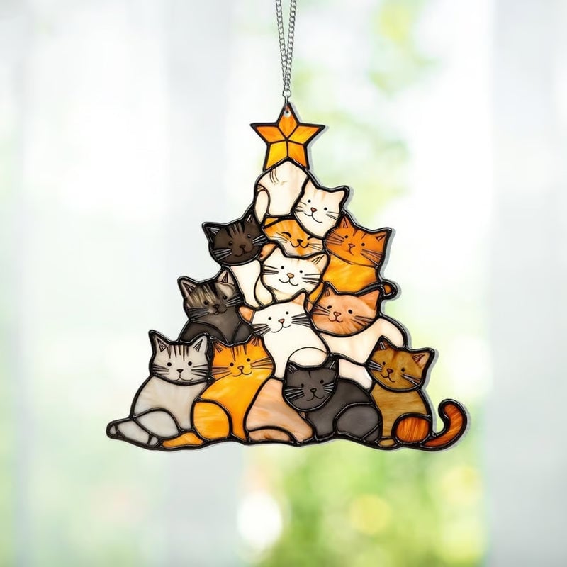 Katte Juletræ Suncatcher Ornament