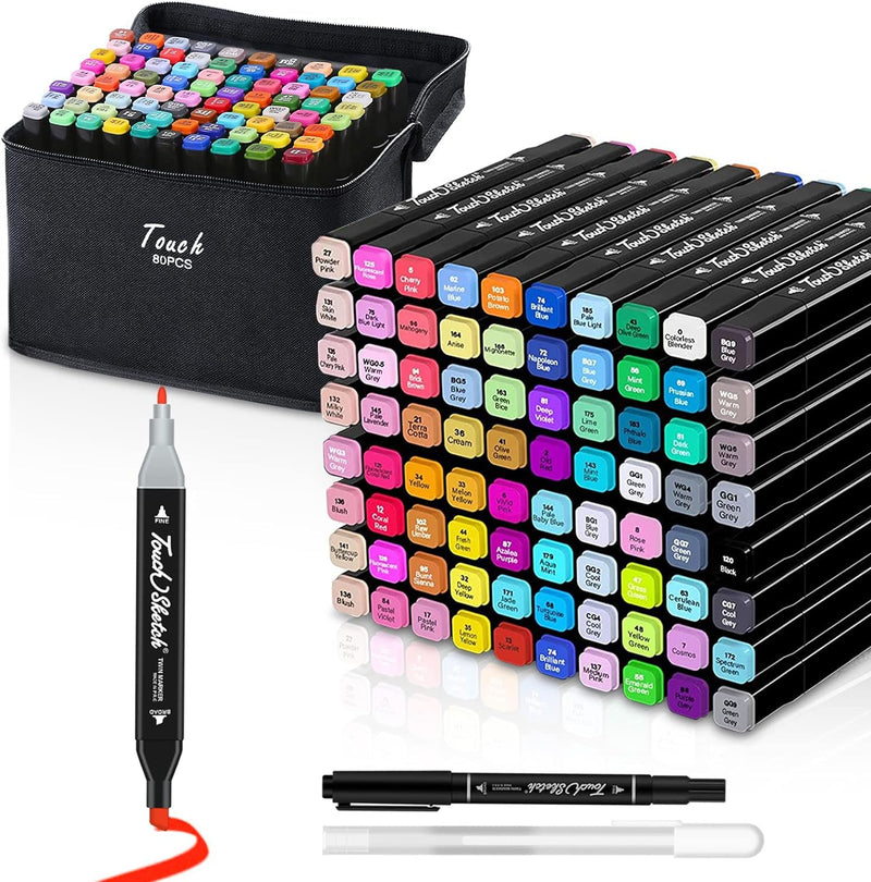 80 farver Premium Dual Tip Markers Sæt med bæretaske