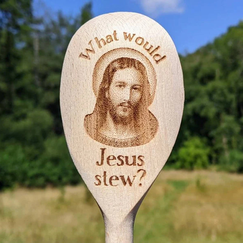 Interessanter Holzlöffel über Jesus