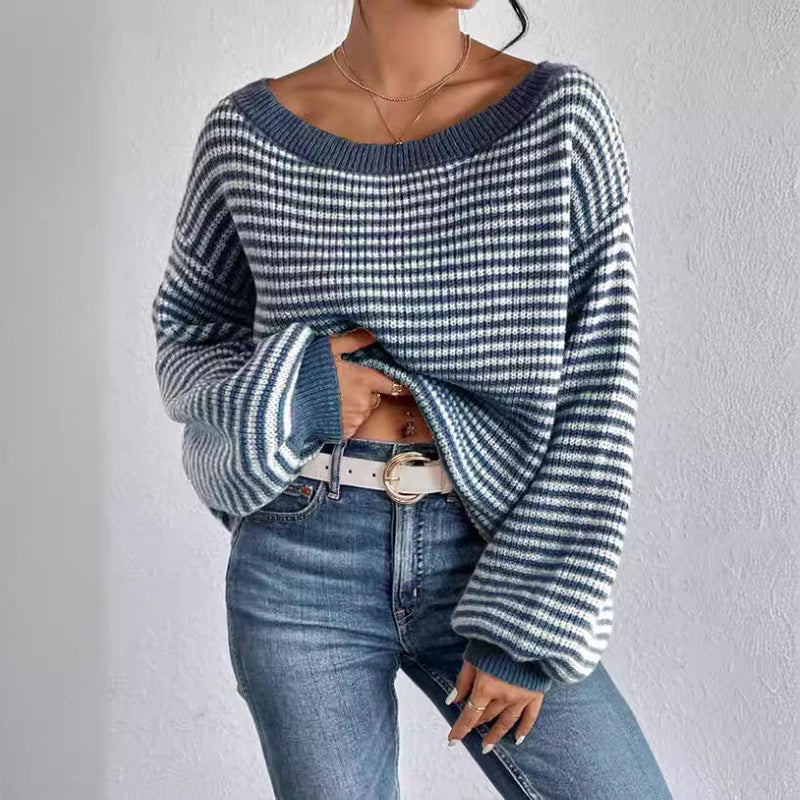 Gestreifter Pullover mit überschnittenen Schultern für Damen