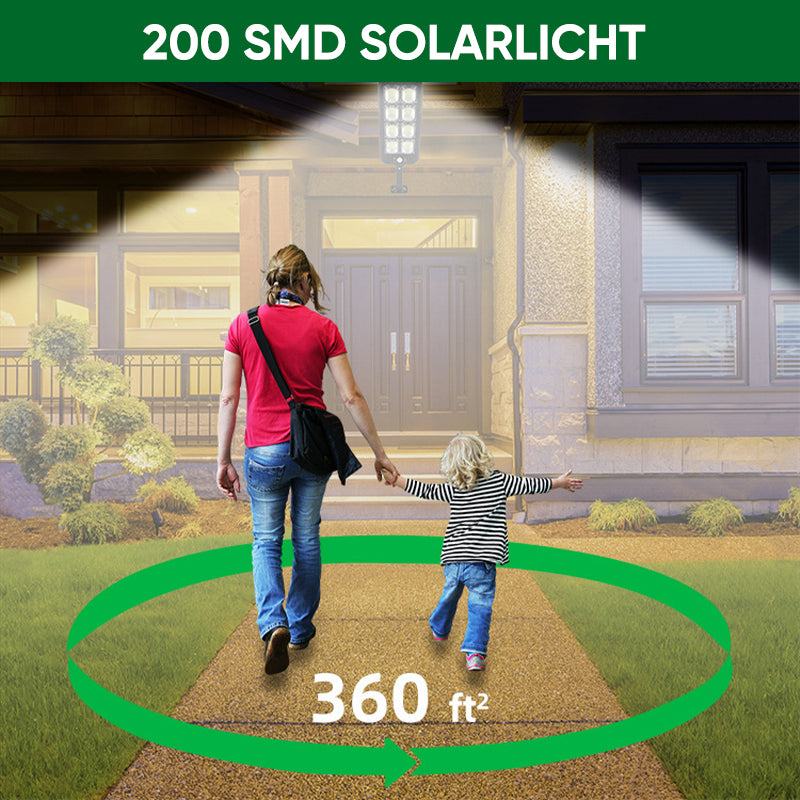 Solarbetriebene Gartenleuchte mit zwei Bewegungs- und Lichtsensoren