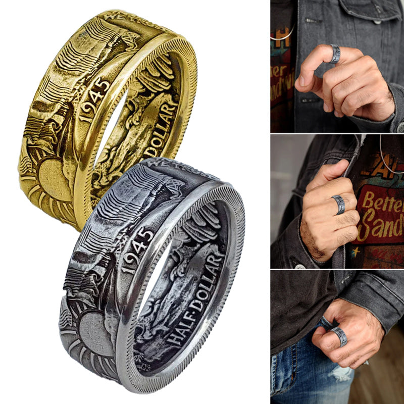 1945 gravierter Halbdollar Münz Ring