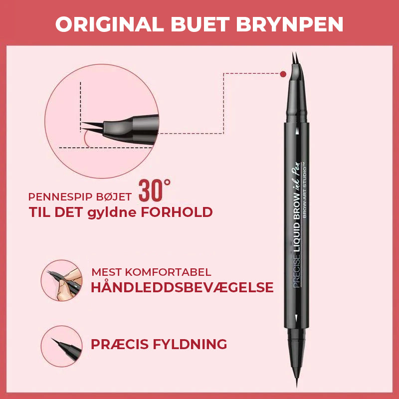 2-i-1 dual-ended øjenbrynspen med mikrogaffelspidsapplikator og præcis børstespids