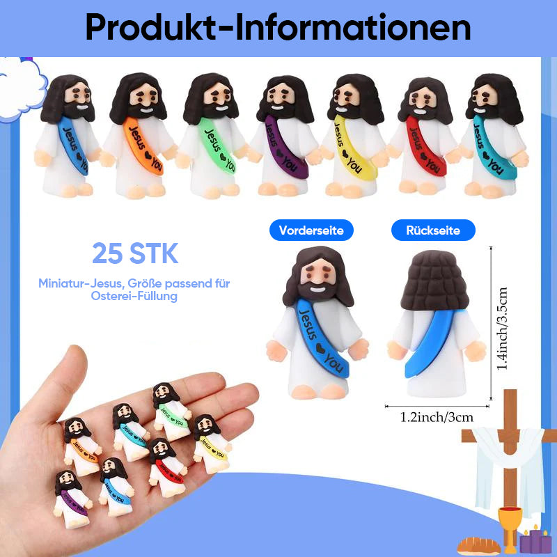 Mini-Jesus-Figuren mit dem Slogan „Jesus liebt dich“