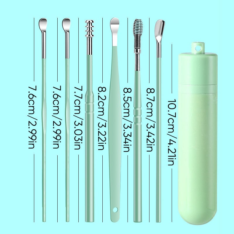 6-teiliges Set mit Spiral-Ohrmassage-Reinigungswerkzeug aus Edelstahl