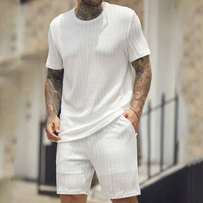 Shorts-Set mit einfarbiger Struktur für Herren