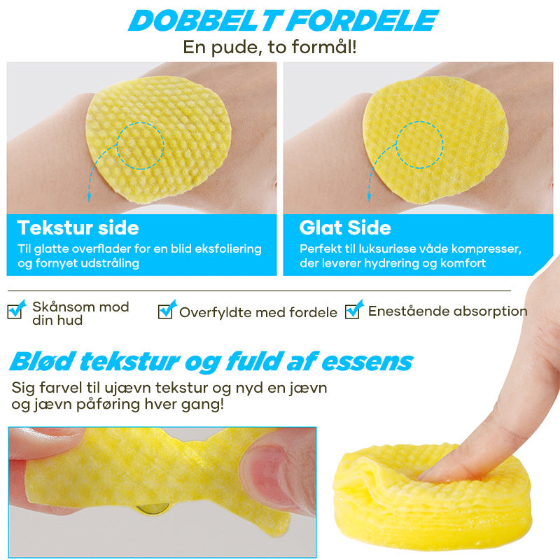 Rensende eksfolierende pads med gurkemeje