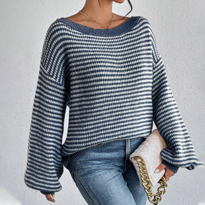 Gestreifter Pullover mit überschnittenen Schultern für Damen