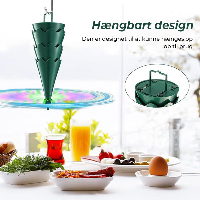 Afvisende blæser med holografiske blade holder fluer væk