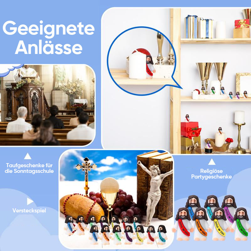 Mini-Jesus-Figuren mit dem Slogan „Jesus liebt dich“