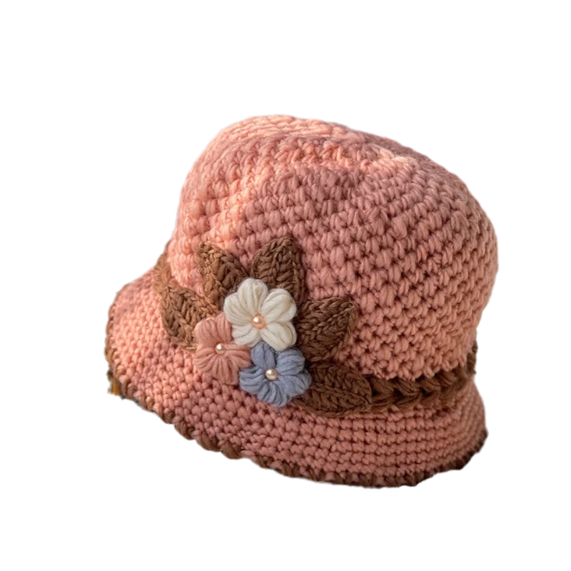 Verdickte Damen-Wollmütze mit Blumenmuster