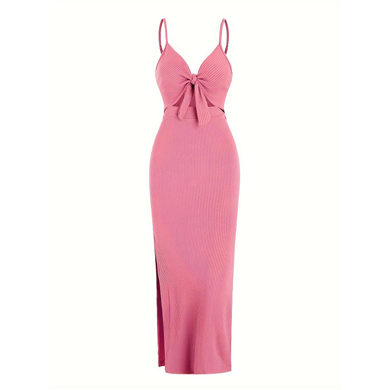 Schlichtes Camisole-Kleid mit Cut-Outs, Knoten vorne und Schlitz am Oberschenkel für Damen